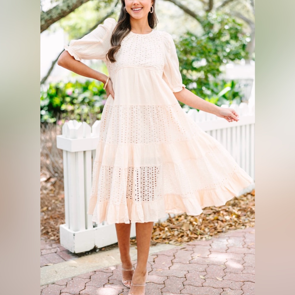 Cream White Eyelet Midi Dress